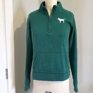 VS PINK Green Quarter zip Sweater